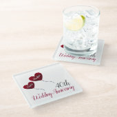 40ste Ruby bruiloft herdenking rode hartballonnen Glazen Onderzetter (Schuin)