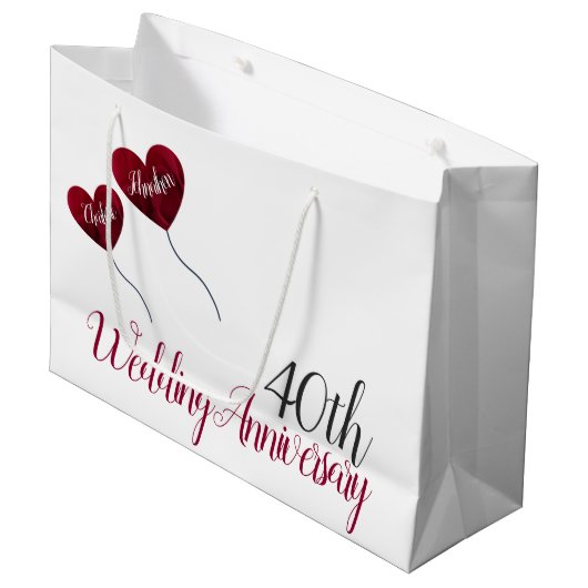 40ste Ruby bruiloft herdenking rode hartballonnen Groot Cadeauzakje (Voorkant Gekanteld)