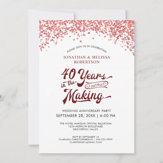 40ste trouwdag Ruby Confetti Kaart (Voorkant)