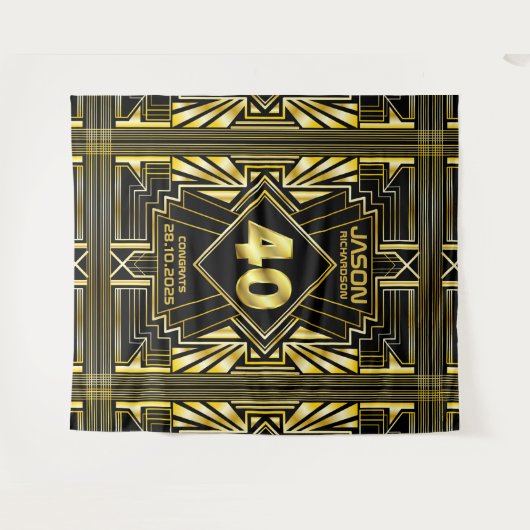 40ste verjaardag Art Deco Goud Zwart Great Gatsby Wandkleed (Voorkant (horizontaal))