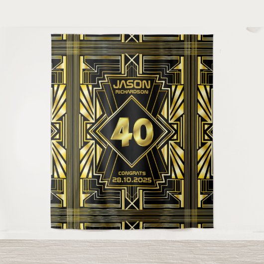 40ste verjaardag Art Deco Goud Zwart Great Gatsby Wandkleed (Voorkant)