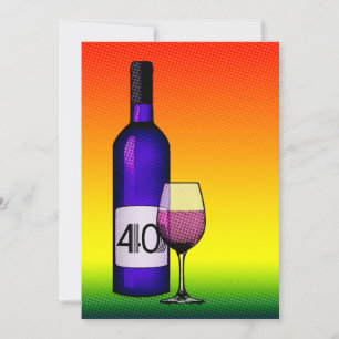 40ste verjaardag : halftone wijnfles & glas kaart