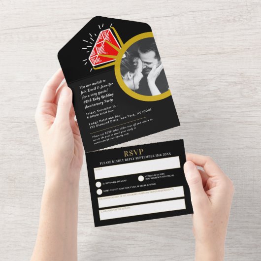 40ste verjaardagsfeestje robijn rode ring all in one uitnodiging (Afscheurbaar)