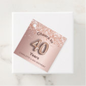 40ste verjaardagsfeestje roze goud roze glitterspu bedankjes labels (In situ)