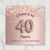 40ste verjaardagsfeestje roze goud roze glitterspu bedankjes labels (Achterkant)