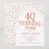 40ste verjaardagsfeestje - Wit & Roos Gold Kaart (Voorkant / Achterkant)