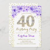 40ste verjaardagsfeestje - witgoud Paarse Kaart (Voorkant / Achterkant)