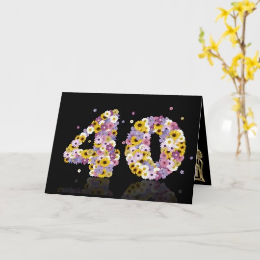 40ste verjaardagskaart met bloemrijke brieven kaart (Gele Bloem)