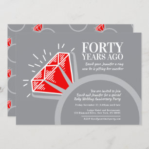 40th Anniversary Party Red Ruby Ring Graphic Kaart