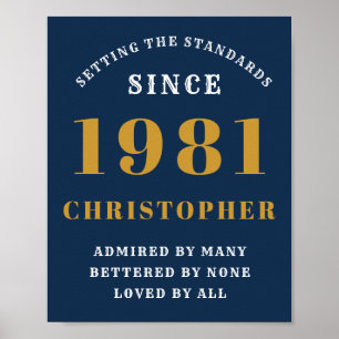 40th Birthday 1981 Blue Gold For Him Personalized Poster