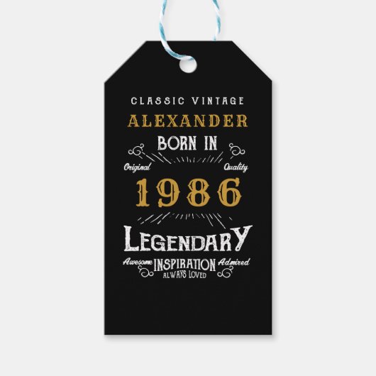 40th Birthday 1986 Add Name Legend Black Gold Cadeaulabel (Voorkant)