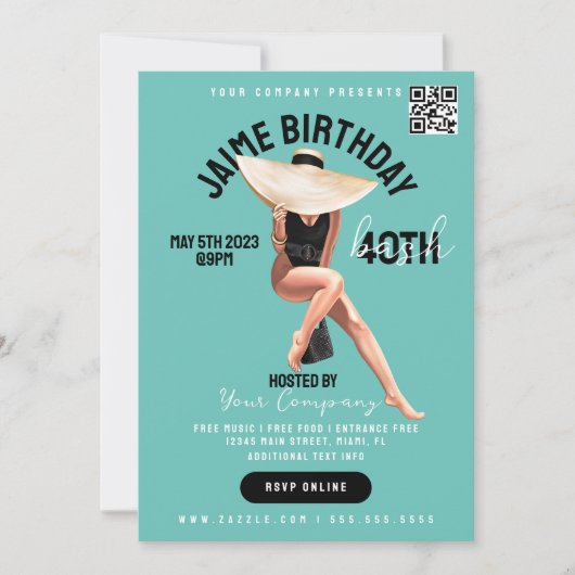 40th Birthday Bash Event Club Style Flyers B Kaart (Voorkant)