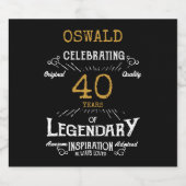 40th Birthday Black Gold Legendary Funny Bier Etiket (Enkel label)