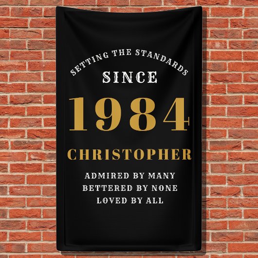 40th Birthday Born 1984 Naam toevoegen Zwart Goud Spandoek