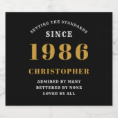 40th Birthday Born 1986 Add Name Black Gold Sparkling Wijnetiket (Enkel label)