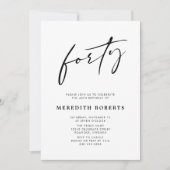 40th Birthday Chic Modern Script Minimalist Party Kaart (Voorkant)