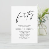 40th Birthday Chic Modern Script Minimalist Party Kaart (Staand voorkant)