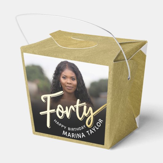 40th birthday Forty script gold black photo Bedankdoosjes (Achterkant)