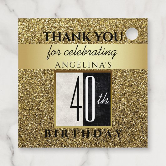 40th Birthday Glitter Gold Dank u Bedankjes Labels (Achterkant)