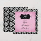 40th Birthday Invitation Black and Pink Damask Kaart (Voorkant / Achterkant)