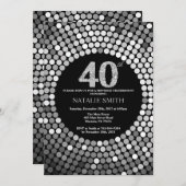 40th Birthday Invitation Black en Silver Glitter Kaart (Voorkant / Achterkant)