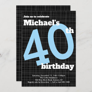 40th Birthday Invitation Black met Blue Accent Kaart