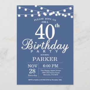 40th Birthday Invitation Blue Kaart