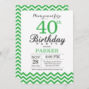 40th Birthday Invitation Green Chevron Kaart