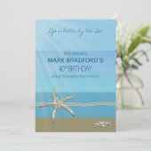 40th Birthday Invitation, Ocean, Starfish, Name Kaart (Staand voorkant)