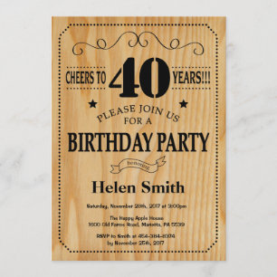 40th Birthday Invitation Rustic Wood Kaart
