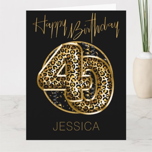 40th Birthday Leopard Print Gold Foil Balloons Kaart (Voorkant)