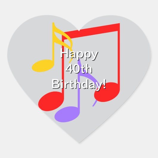 40th Birthday Music Notes  Heart Sticker (Voorkant)