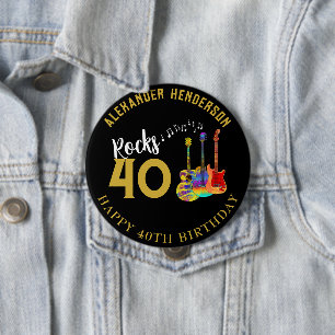 40th Birthday Name Guitars Music Rock 40 Ronde Button 4,0 Cm