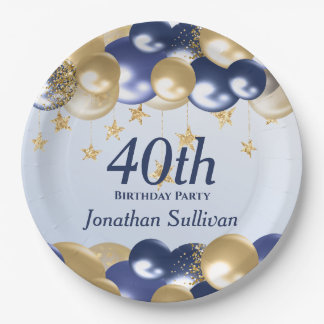 40th Birthday Navy Gold Balloons Party Papieren Bordje