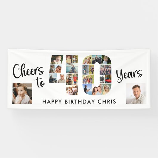 40th Birthday Number 40 Cheers 25 Photos Spandoek (Horizontaal)