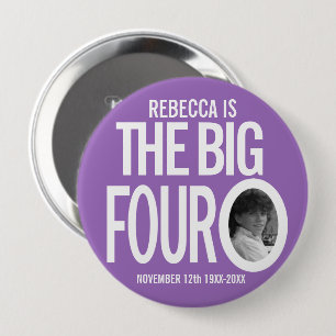 40th Birthday paars was de grote vier oh foto Ronde Button 4,0 Cm