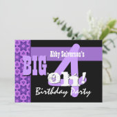 40th Birthday Party - Big 4 Oh Purple Flowers G207 Kaart (Staand voorkant)