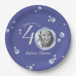40th Birthday Party Bubble Indigo Blue  Papieren Bordje