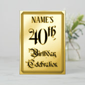 40th Birthday Party — Elegant Script + aangepaste  Folie Uitnodiging (Staand Voorkant)