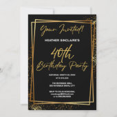 40th Birthday Party Invitation Gold and Black (Devant)