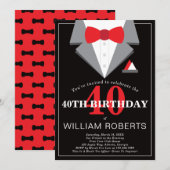 40th Birthday Party Invitation, Tuxedo Kaart (Voorkant / Achterkant)
