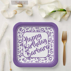 40th Birthday Party Number Pattern Paars/White Papieren Bordje