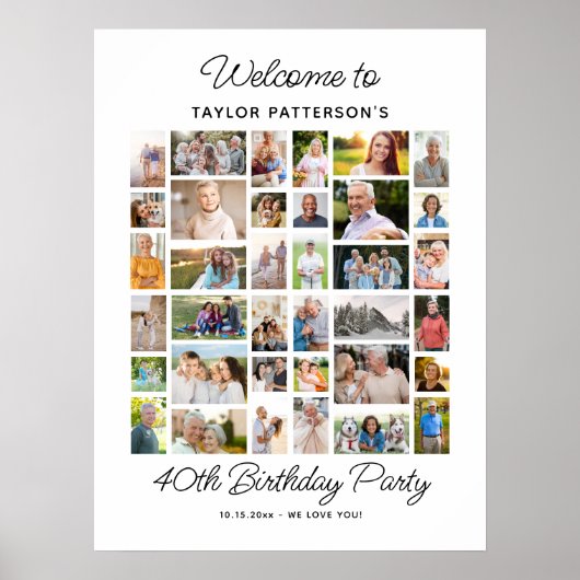 40th Birthday Party Photo Collage, Fun Welcome  Poster (Voorkant)