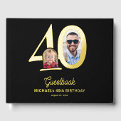 40th Birthday photo name black gold  Gastenboek (Voorkant)