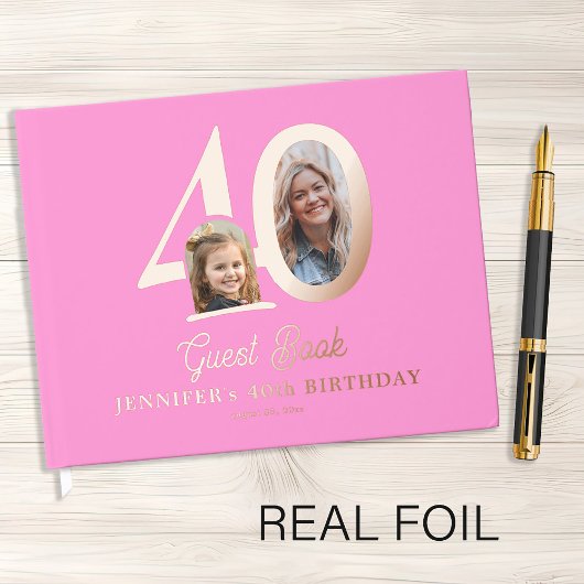 40th Birthday photo name pink rose gold