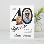 40th birthday photo white black 40 years party kaart (Staand voorkant)
