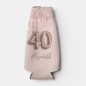 40th Birthday roos Gold Glitter Naam Script Flesjeskoeler (Voorkant)