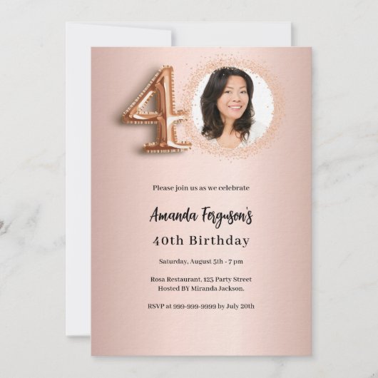 40th Birthday roos gouden foto luxe Kaart (Voorkant)