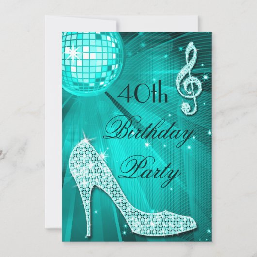 40th Birthday Sparkle Heels en Blauwgroen Disco Ba Kaart (Voorkant)