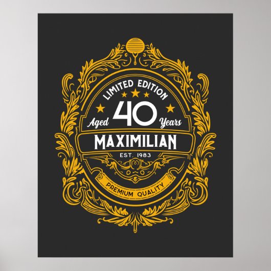  40th Birthday Whiskey Label met Jouw naam Poster (Voorkant)